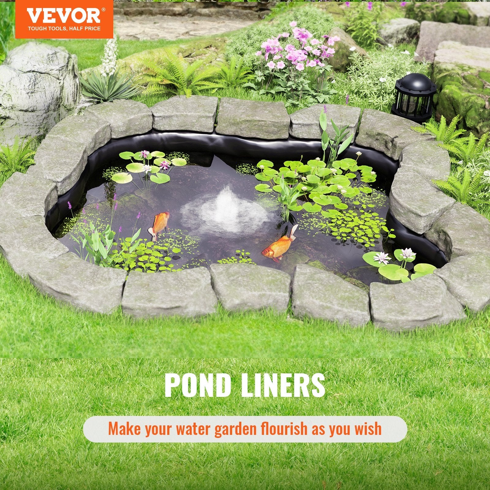 20-Mil Fish-Safe Pond Liner 10×13 ft – Flexible LLDPE, UV & Puncture Resistant for Koi Ponds, Waterfalls & Water Gardens