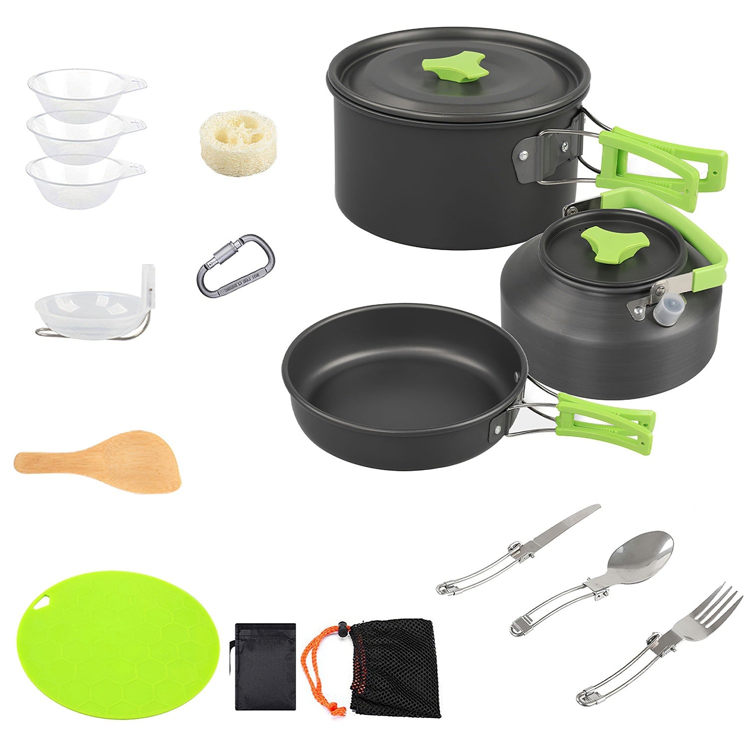 16Pcs Camping Cooking Ware Set - Pot Pan Kettle Cookware Kit for Hiking & Picnic