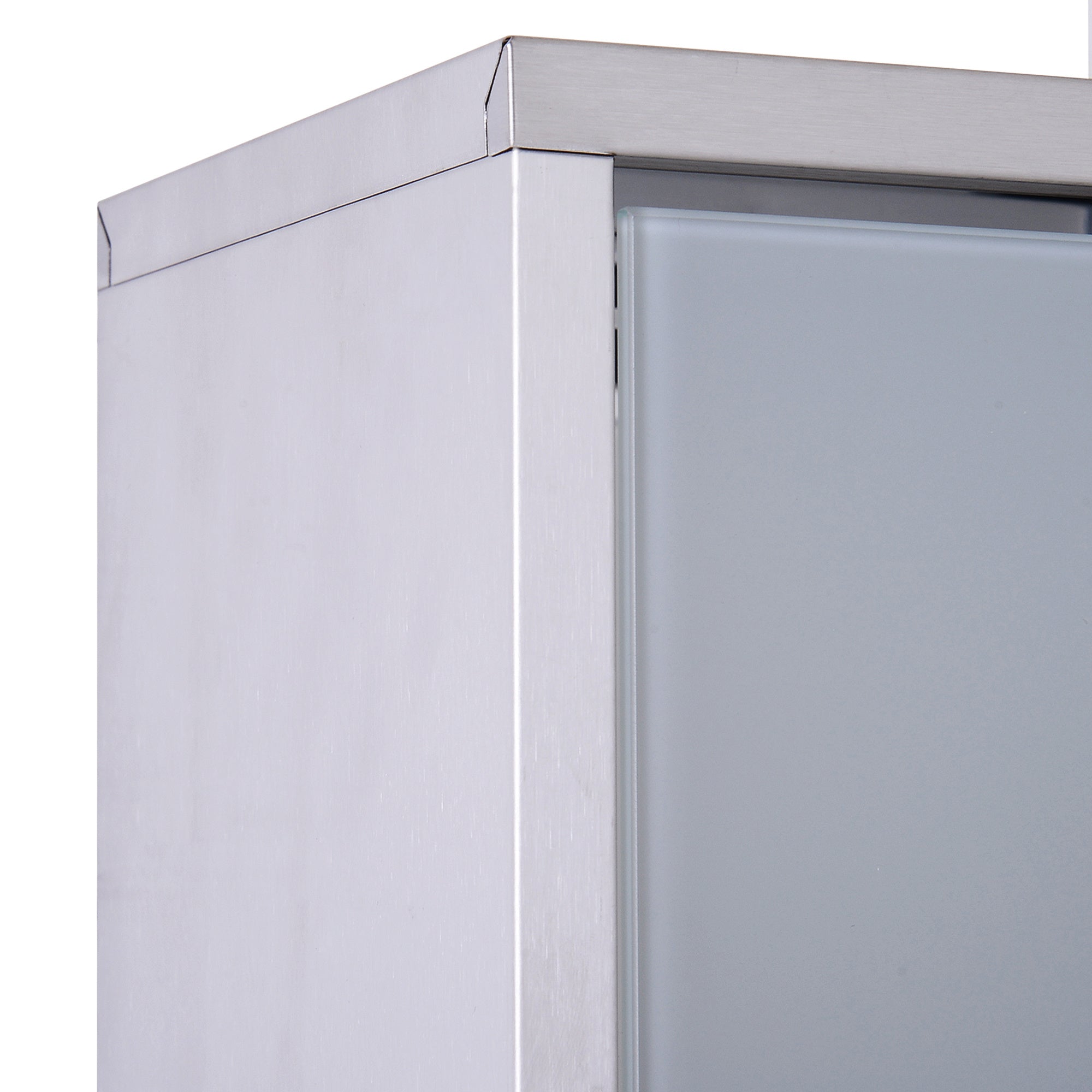 Coocosh stainless steel medicine cabinet designed for bathroom storage, offering a secure lockable feature, a compact 12x20 size, and a stylish three-shelf configuration to maximize space.