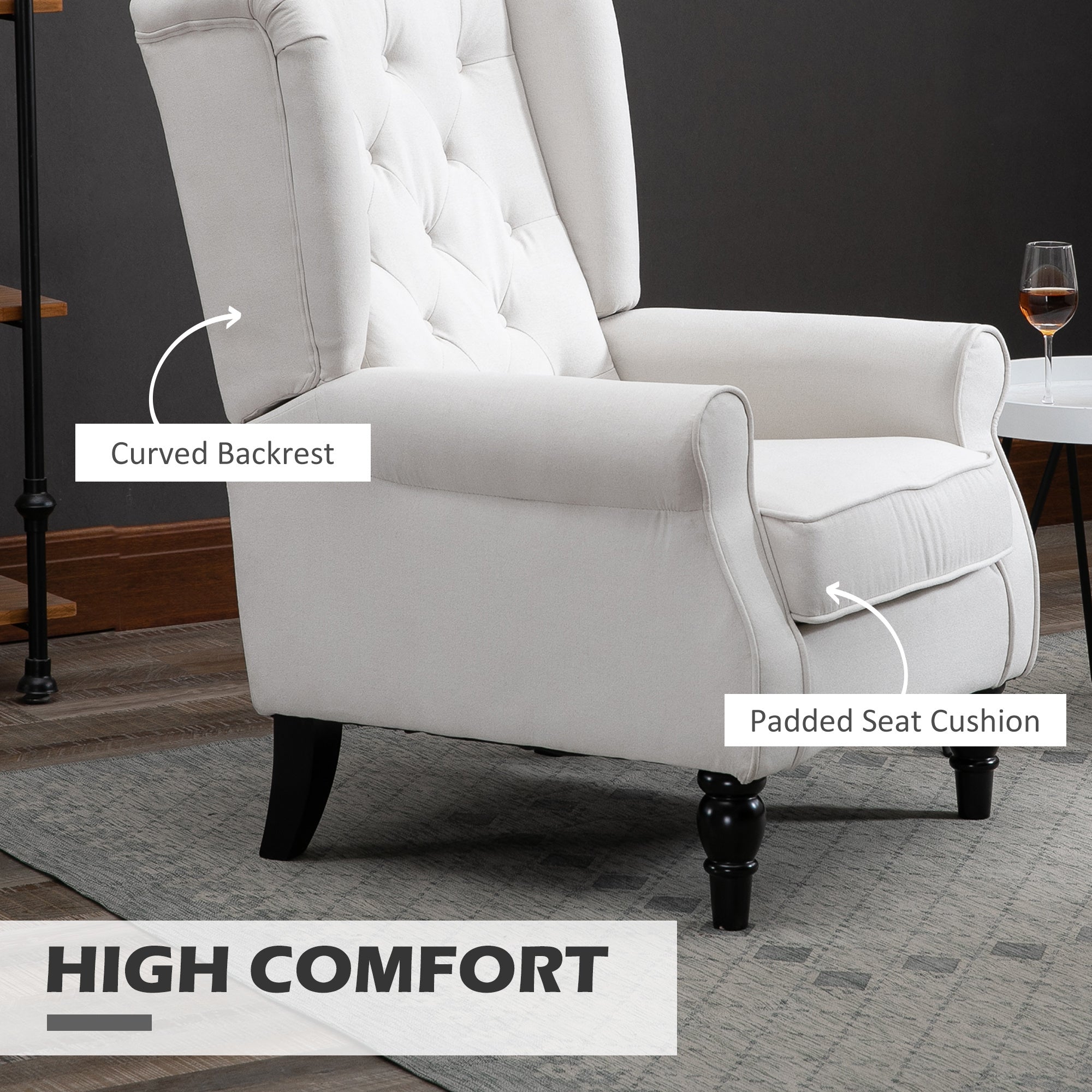 Cream White High Back Accent Chair Wooden Legs Removable Cushion - View 7