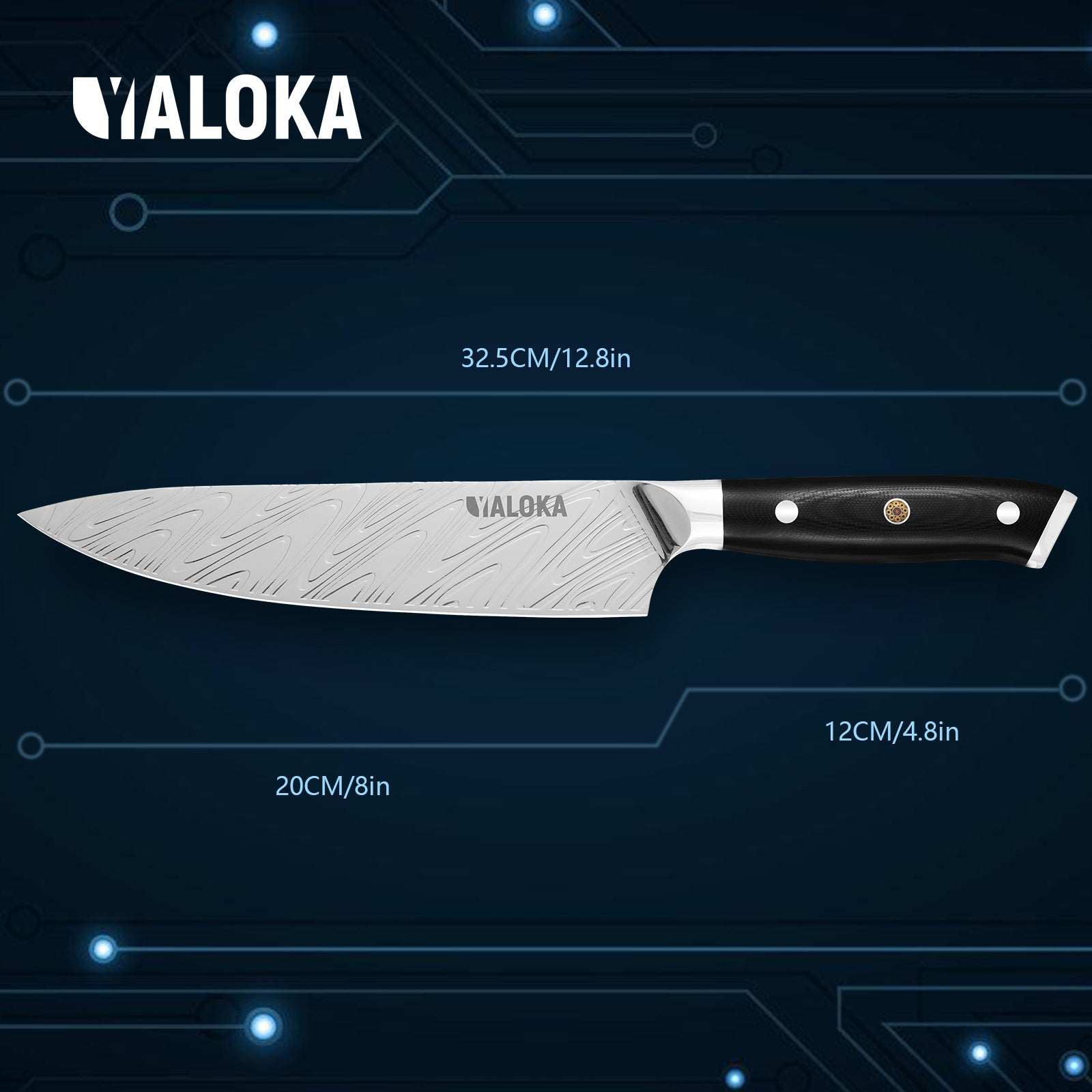 8 Inch Chef Knife Japanese Chef's Knife 7Cr17MoV High Carbon Steel Full Tang G10 Handle Black Titanium Coated Blade