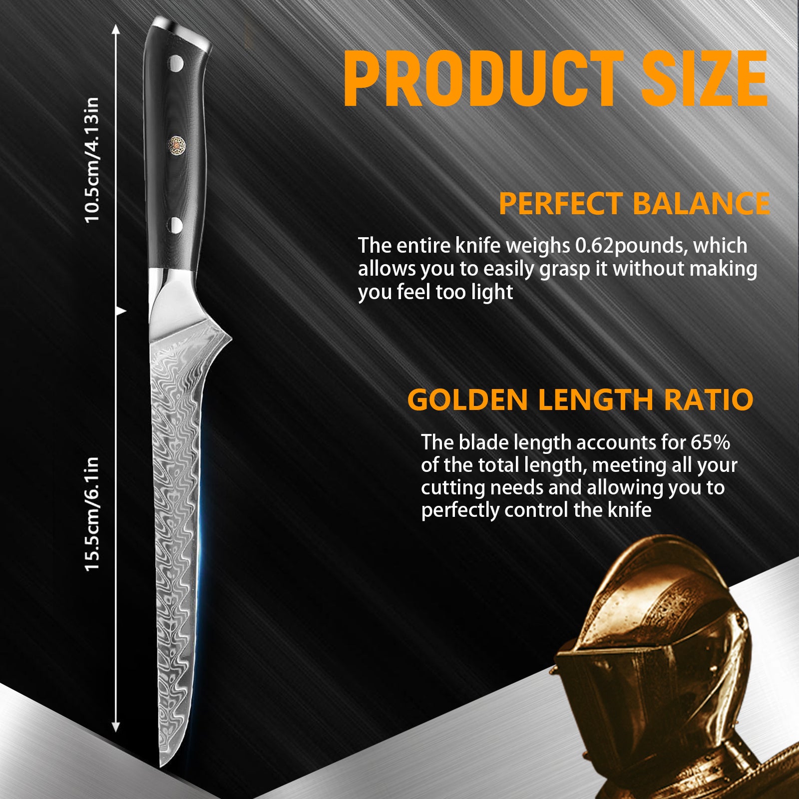 6 Inch Damascus Boning Knife, Feather Pattern Blade With G10 Handle, Japanese AUS10 Steel