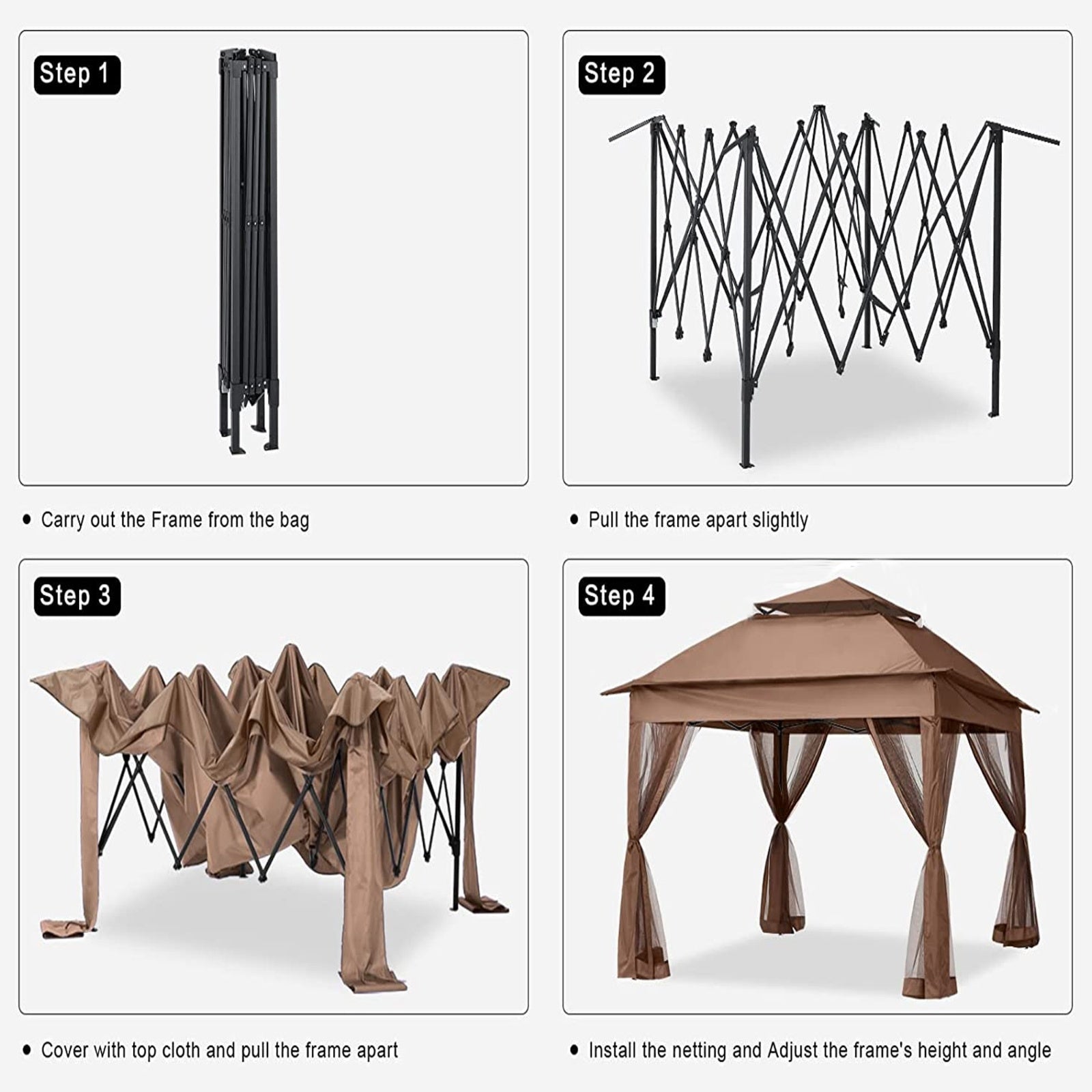 Outdoor 11x11 Ft Pop-Up Gazebo Canopy with Zipper Netting, 2-Tier Soft Top Tent - Brown