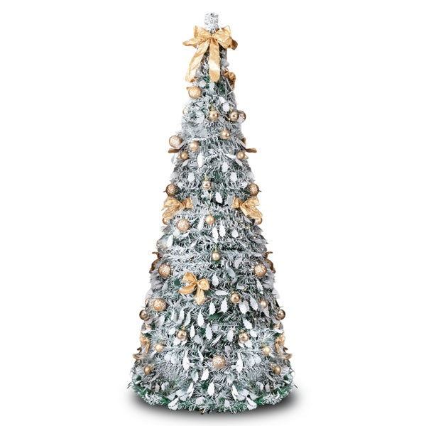 6 FT Snow Flocked Pre-lit Pop-Up Christmas Tree with 100 Warm Lights & Golden Ornaments