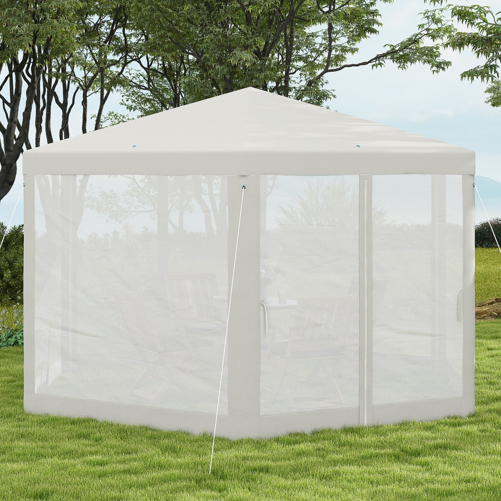 Outsunny 13' X 11' Outdoor Party Tent, Hexagon Sun Shade Shelter Canopy With Protective Mesh Screen