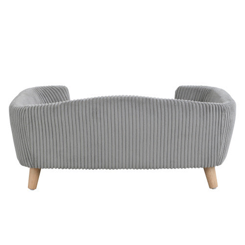 Elevated Dog Bed Frame For Small Dog, Corduroy Pet Couch Bed With Rubber Wood Legs And Supportive Foam, Gray, Easy Assembly