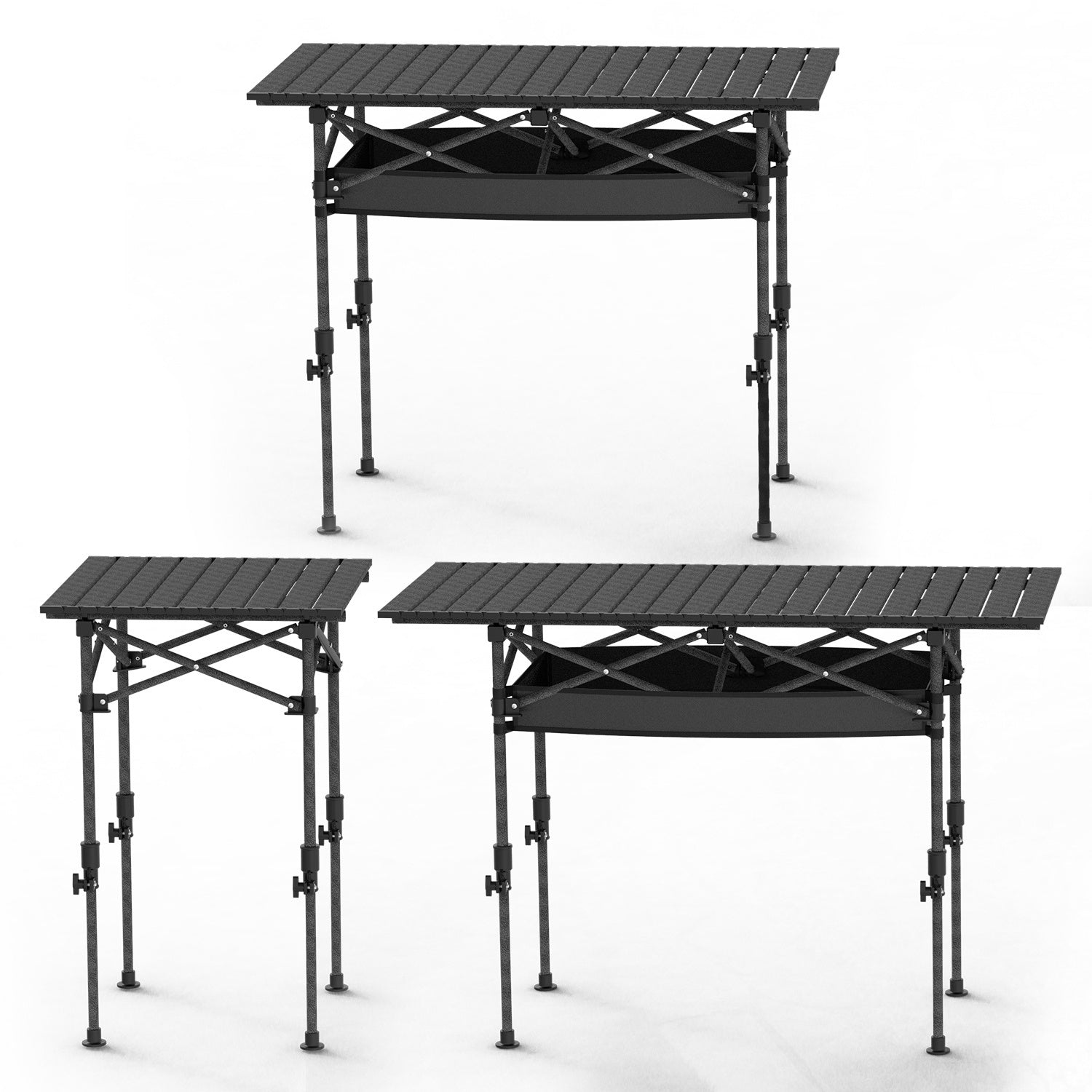 S-M-L Portable Folding Camping Table - Adjustable Height Rustproof Carbon Steel Roll-Up Table