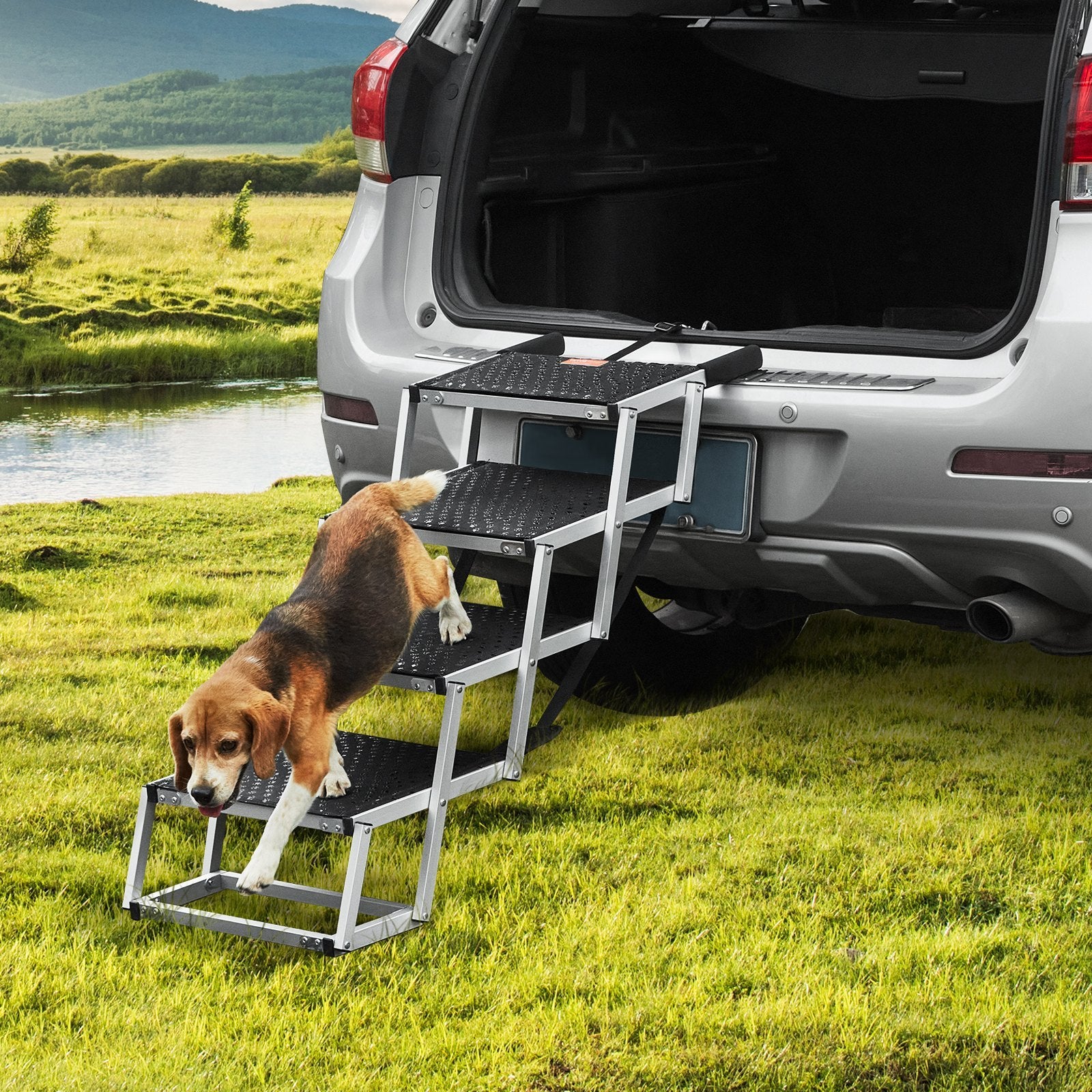 VEVOR Dog Stair For Cars 4-Step Folding Dog Steps Aluminum - Loads Up To 150 Lbs