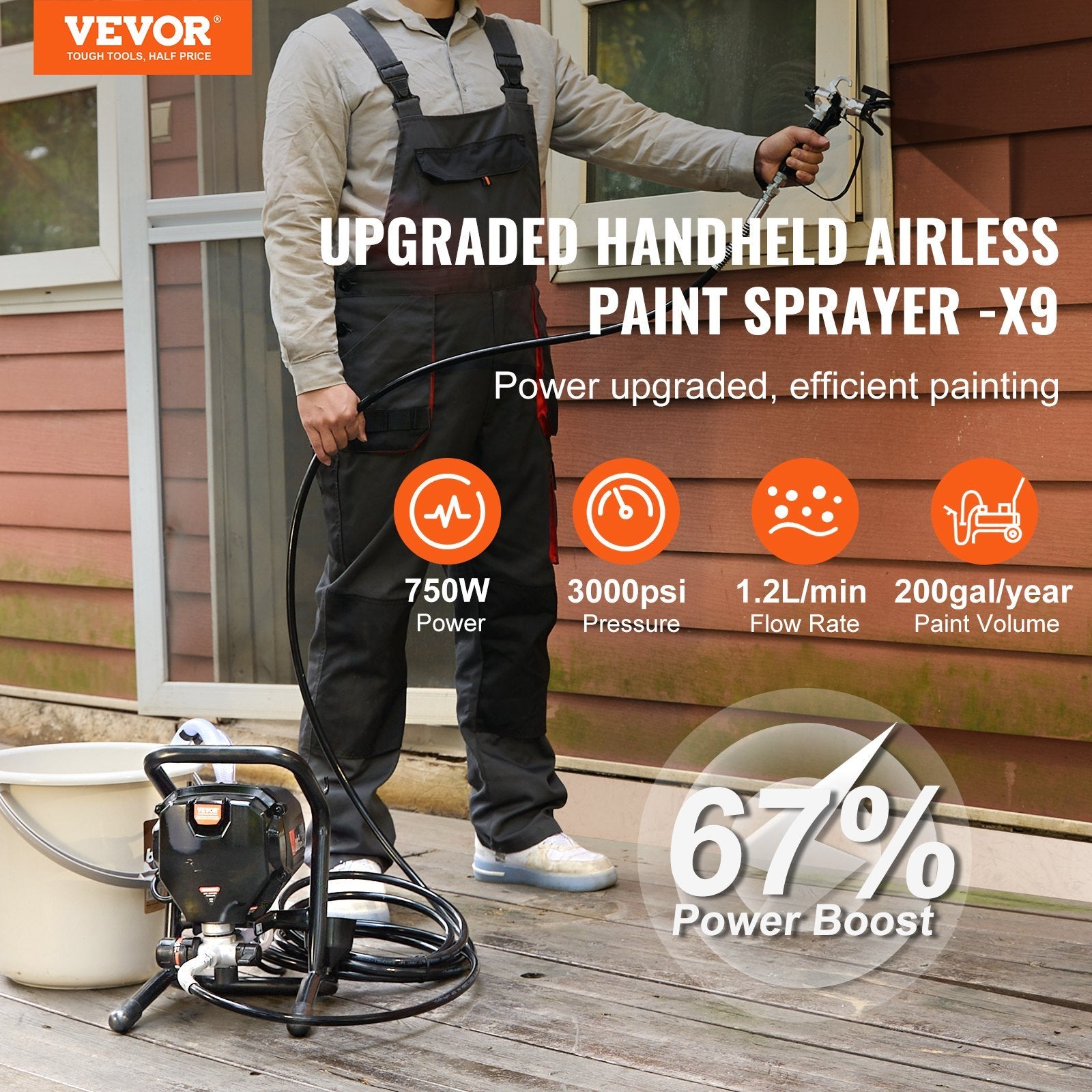 VEVOR Stand Airless Paint Sprayer, 3000PSI 750W
