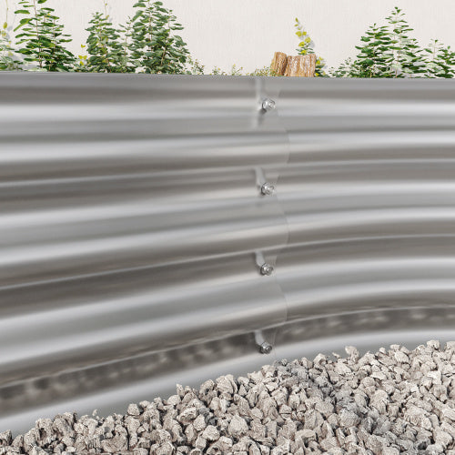 Coocosh Garden Barrier Panel made of durable galvanized steel, featuring a sleek silver color. Main view showcases the curved design, ideal for landscape containment, measuring 4 feet in height, providing longevity and protection.