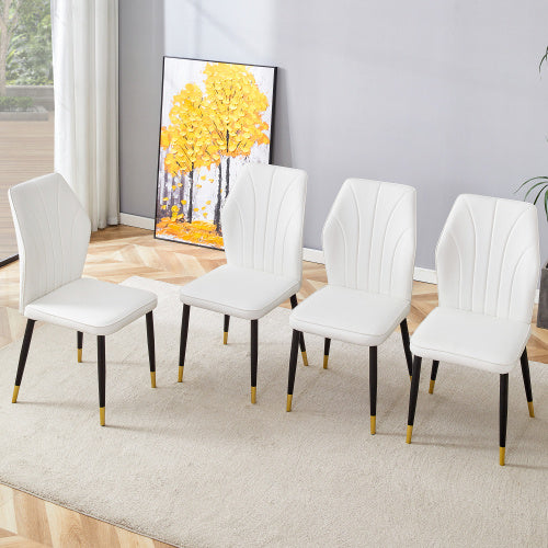 4 Modern Dining Chairs With Stylish PU Patterned Backrest And Black Metal Legs — Set of 4