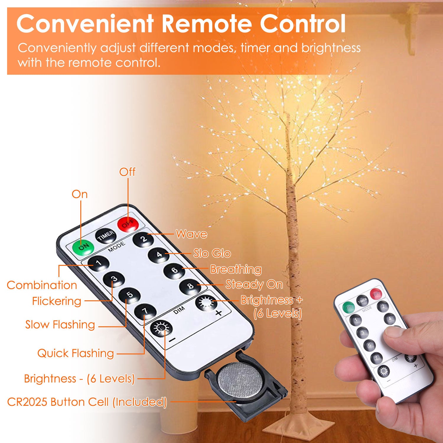 4FT-6FT Options -- 1Pc Lighted Birch Tree Artificial White Birch Twig Tree With 8 Warm White Lighting Modes For Wedding Party Christmas Holiday Festival Home Decoration