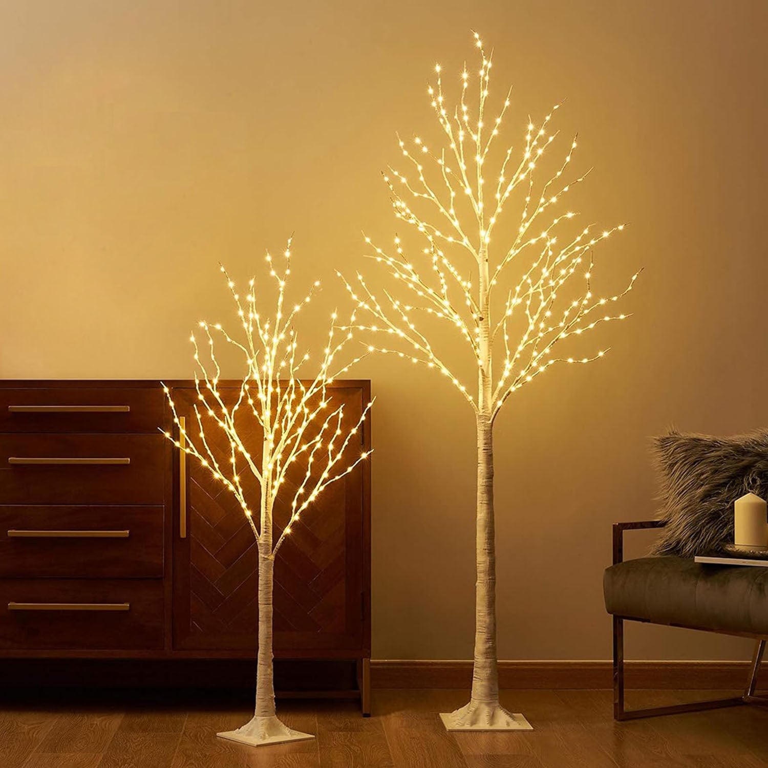 4FT-6FT Options -- 1Pc Lighted Birch Tree Artificial White Birch Twig Tree With 8 Warm White Lighting Modes For Wedding Party Christmas Holiday Festival Home Decoration