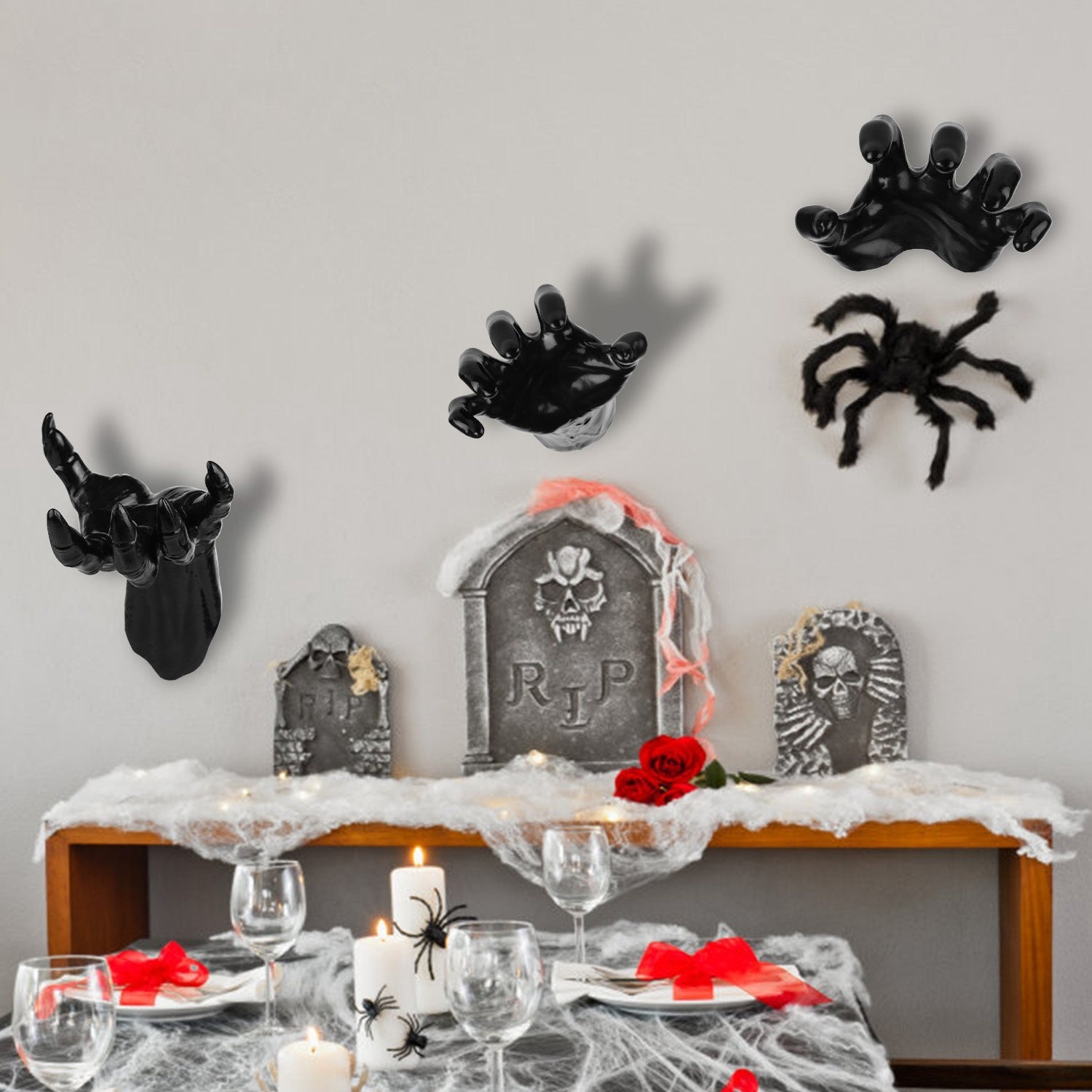 3Pcs Creepy Reaching Hands with Lighted Candles - Halloween Wall Decor