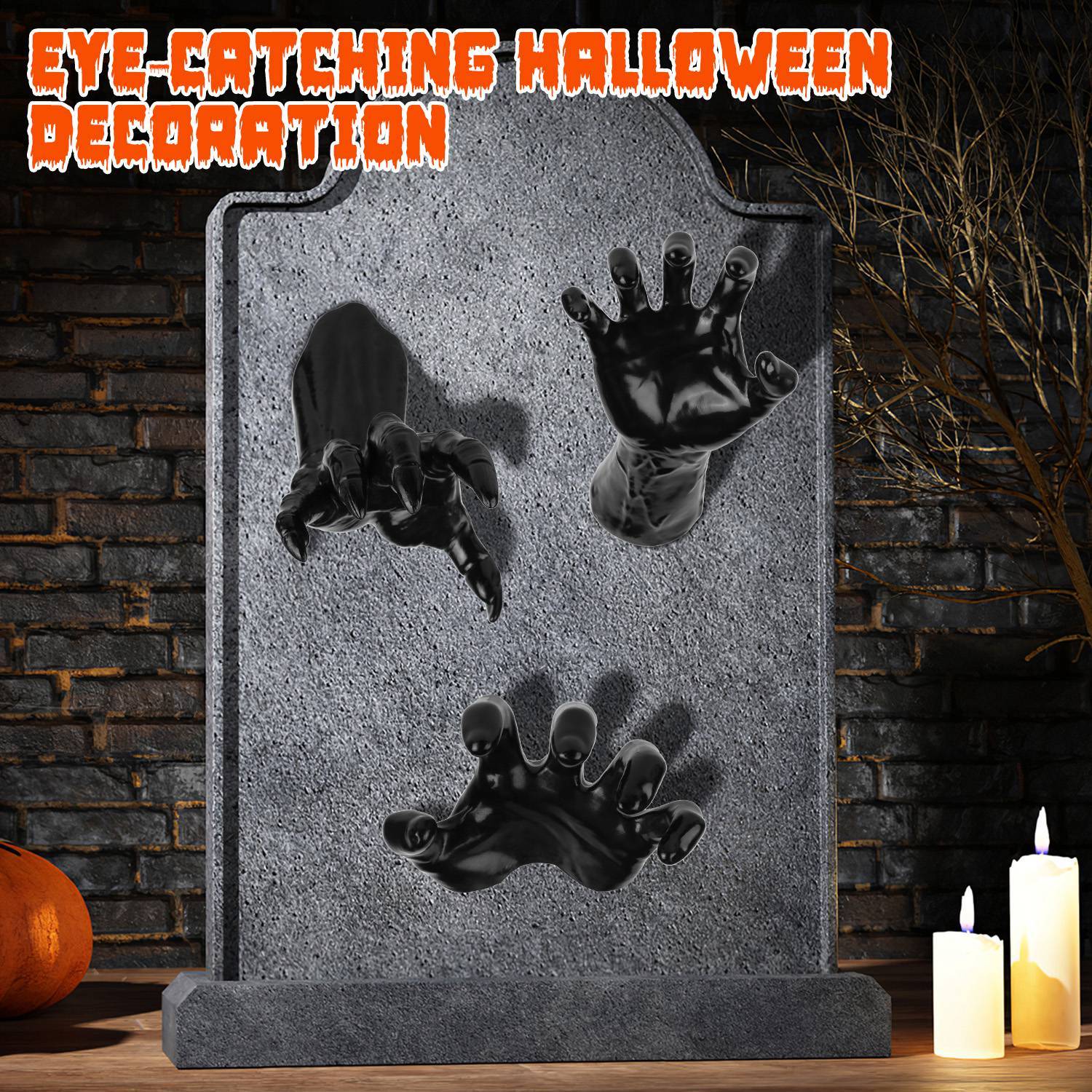 3Pcs Creepy Reaching Hands with Lighted Candles - Halloween Wall Decor