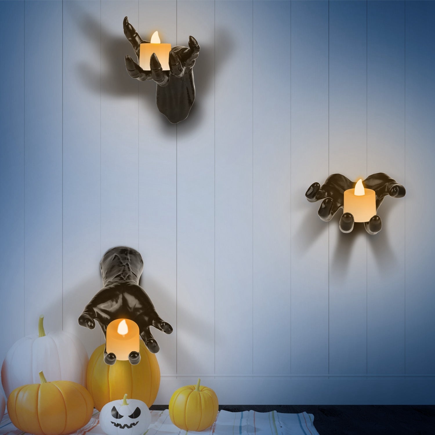 3Pcs Creepy Reaching Hands with Lighted Candles - Halloween Wall Decor