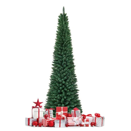 7ft Slim Pencil Christmas Tree - Space-Saving Design, 700 Realistic PVC Branches with Flocked Finish