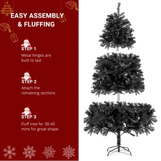 FCH 7ft 1500-Branch PVC Branch Iron Bracket Christmas Tree - Black