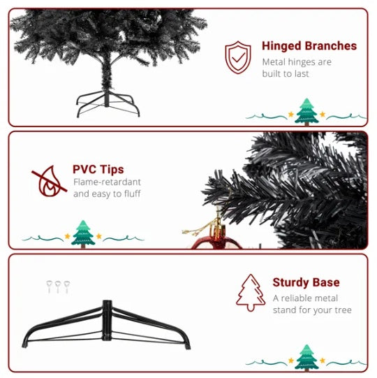FCH 7ft 1500-Branch PVC Branch Iron Bracket Christmas Tree - Black