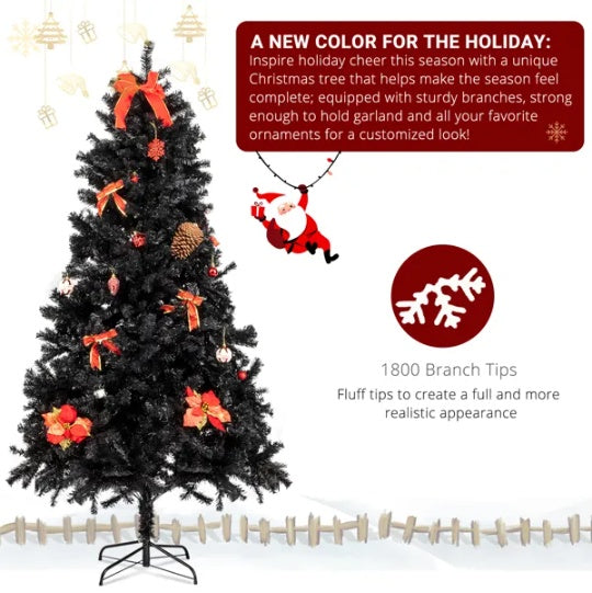 FCH 7ft 1500-Branch PVC Branch Iron Bracket Christmas Tree - Black