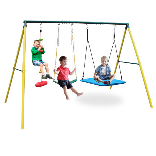 CYDD 3‑in‑1 Indoor/Outdoor Metal Swing Set with Safety Belt