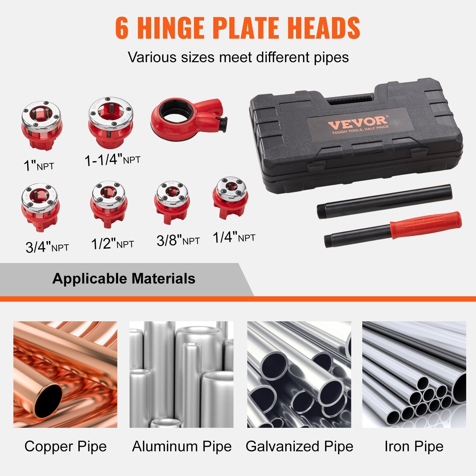 VEVOR Ratchet Pipe Threader Kit, Manual Ratcheting Pipe Threader with 6 NPT Dies