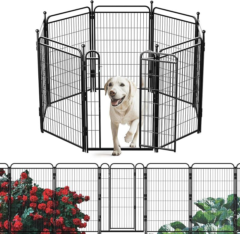 Gardner Pet Dog Fence — Foldable Indoor & Outdoor Playpen for Small & Medium Dogs with Gravity Automatic Lock