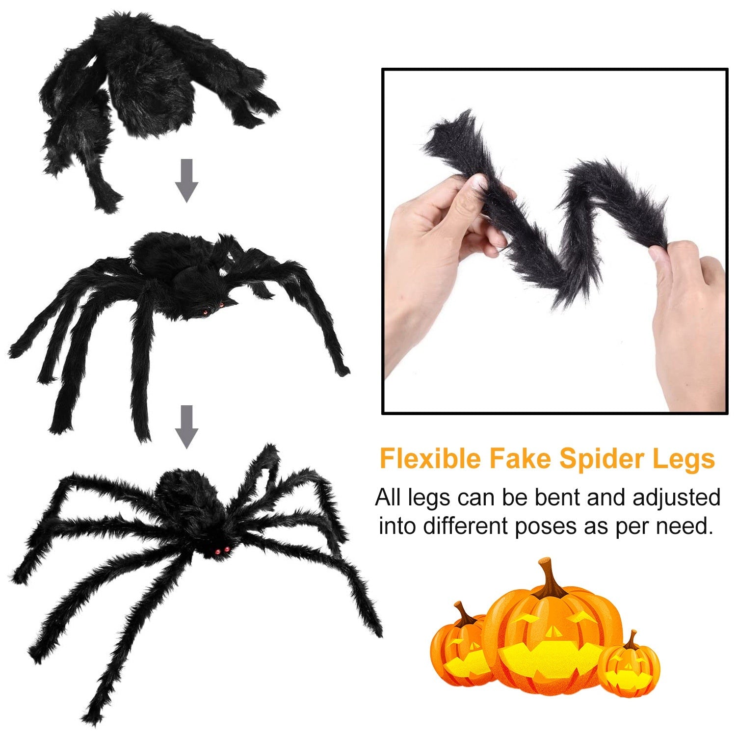 1Pc Halloween Decorations Spider Outdoor 49in with 126in Stretch Spider Web