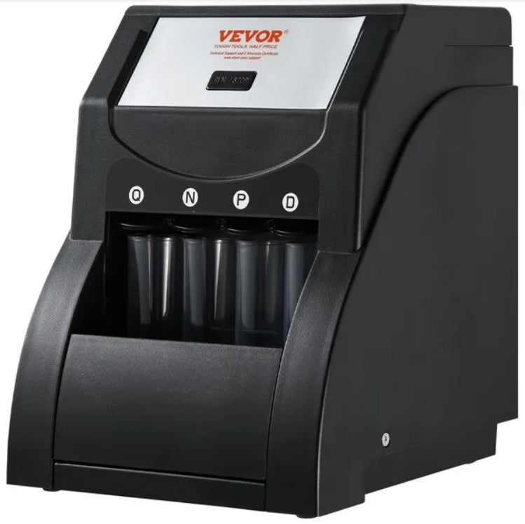 VEVOR USD Coin Sorter, Coin Sorter Machine For USD Coin 1 5 10 25, Sorts Up To 230 Coins Min, Coin Sorter And Wrapper Machine Holds 200 Coins Included 4 Coin Tubes, Black