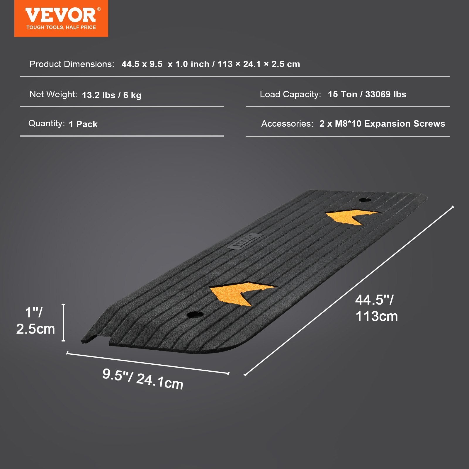 VEVOR Upgraded Rubber Threshold Ramp, Rise Wheelchair Ramp Doorway, Natural Curb Ramp Rated 33069 Lbs Load Capacity, Non-Slip Textured Surface Rubber Curb Ramp For Wheelchair And Scooter