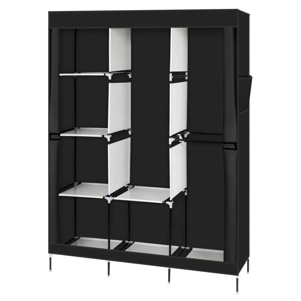 Coocosh wardrobe storage unit crafted from high-quality non-woven material, boasting a sleek black design and practical shelves, great for tidy space management.