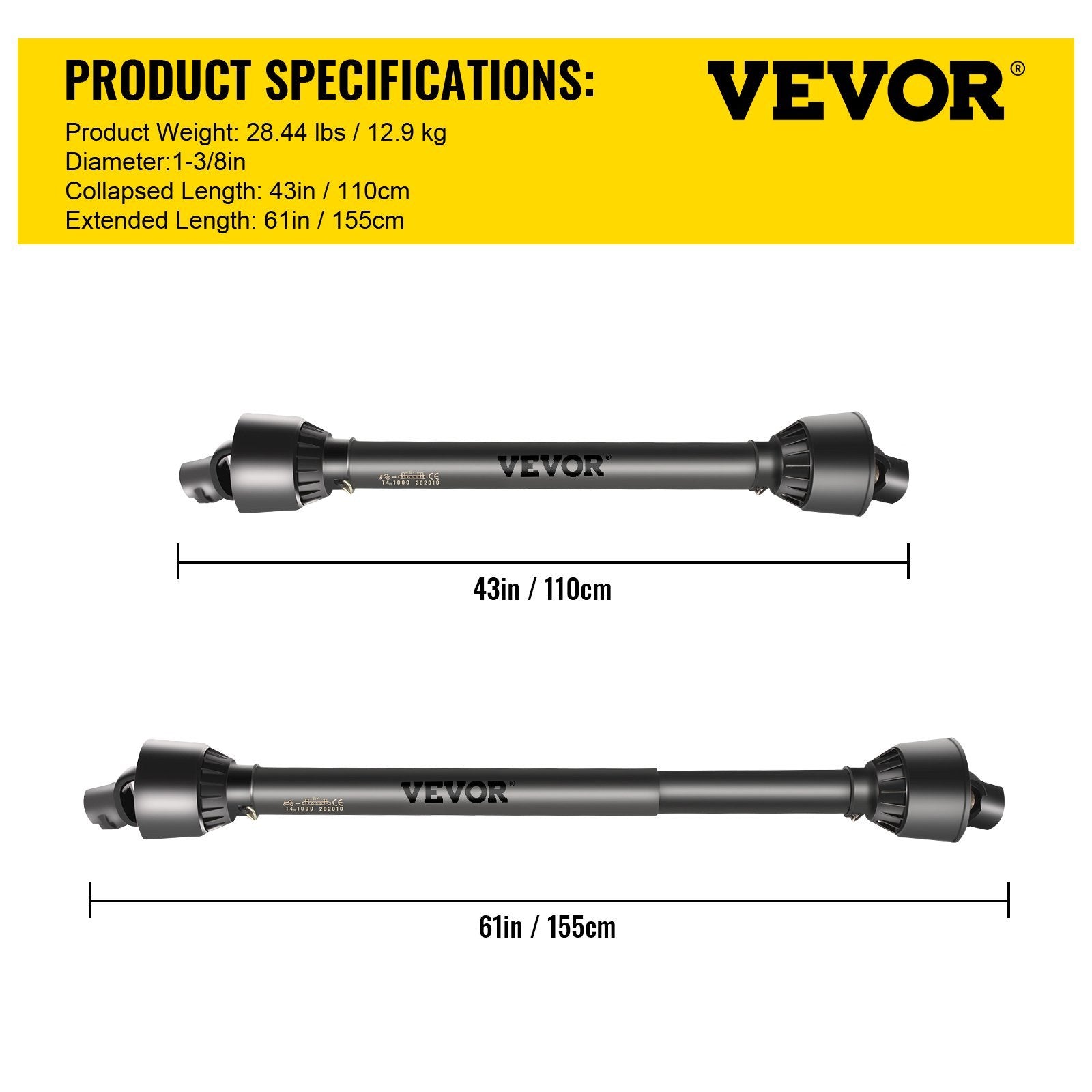 VEVOR PTO Shaft, PTO Drive Shaft, 6 Spline Tractor, Round Implement Ends PTO Driveline Shaft, Series 4 Tractor PTO Shaft, Brush Hog PTO Shaft Black, For Finish Mower, Rotary Cutter