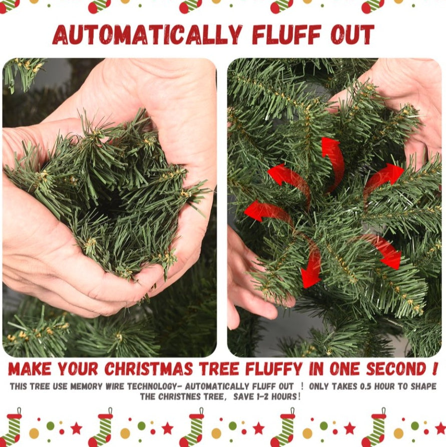 Prelit PVC Memory Wire Christmas Tree — 5 / 6 / 7 / 8 / 9 ft