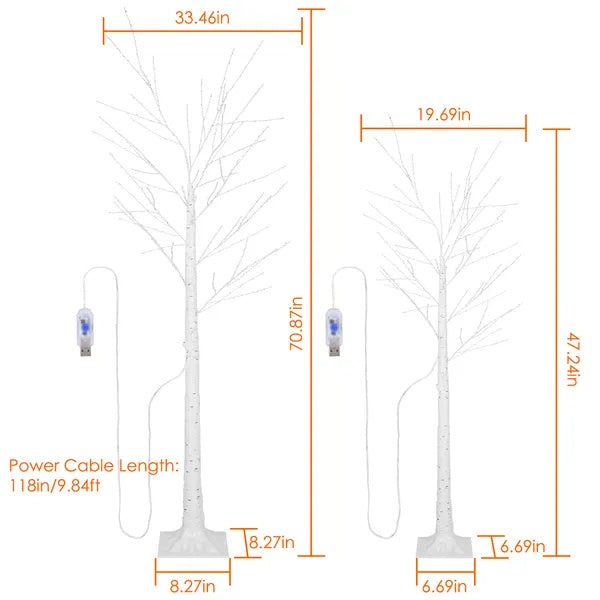 Lighted Birch Tree Artificial White Birch Twig Tree with 8 Warm White Lighting Modes & 6H Timer