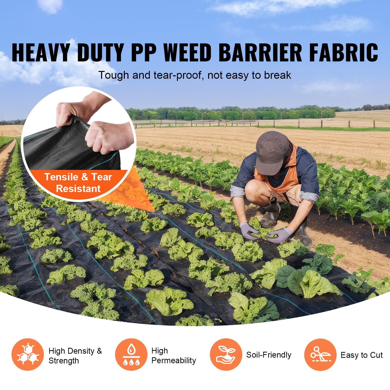 VEVOR Weed Barrier Landscape Fabric — 4 x 100 FT, Heavy Duty Woven PP (Black)