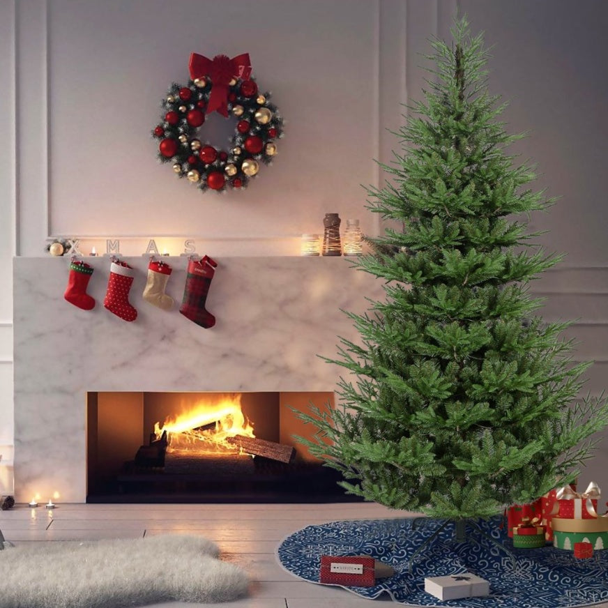 fulian 9ft PE/PVC Hybrid Artificial Christmas Tree - Green, Folding, Metal Base Included