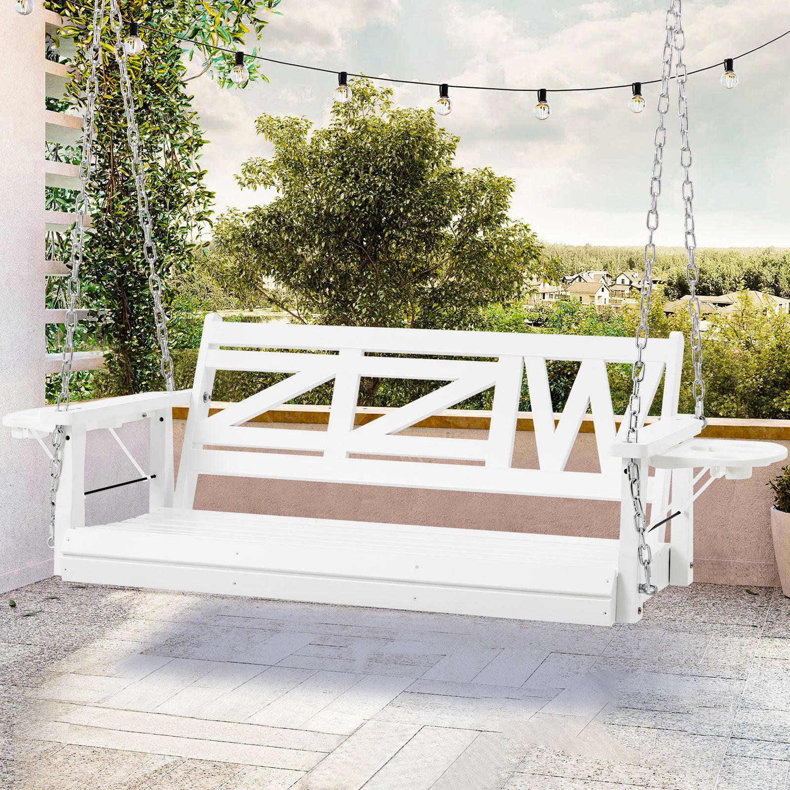 Wooden Outdoor Porch Swing With 2-Seat