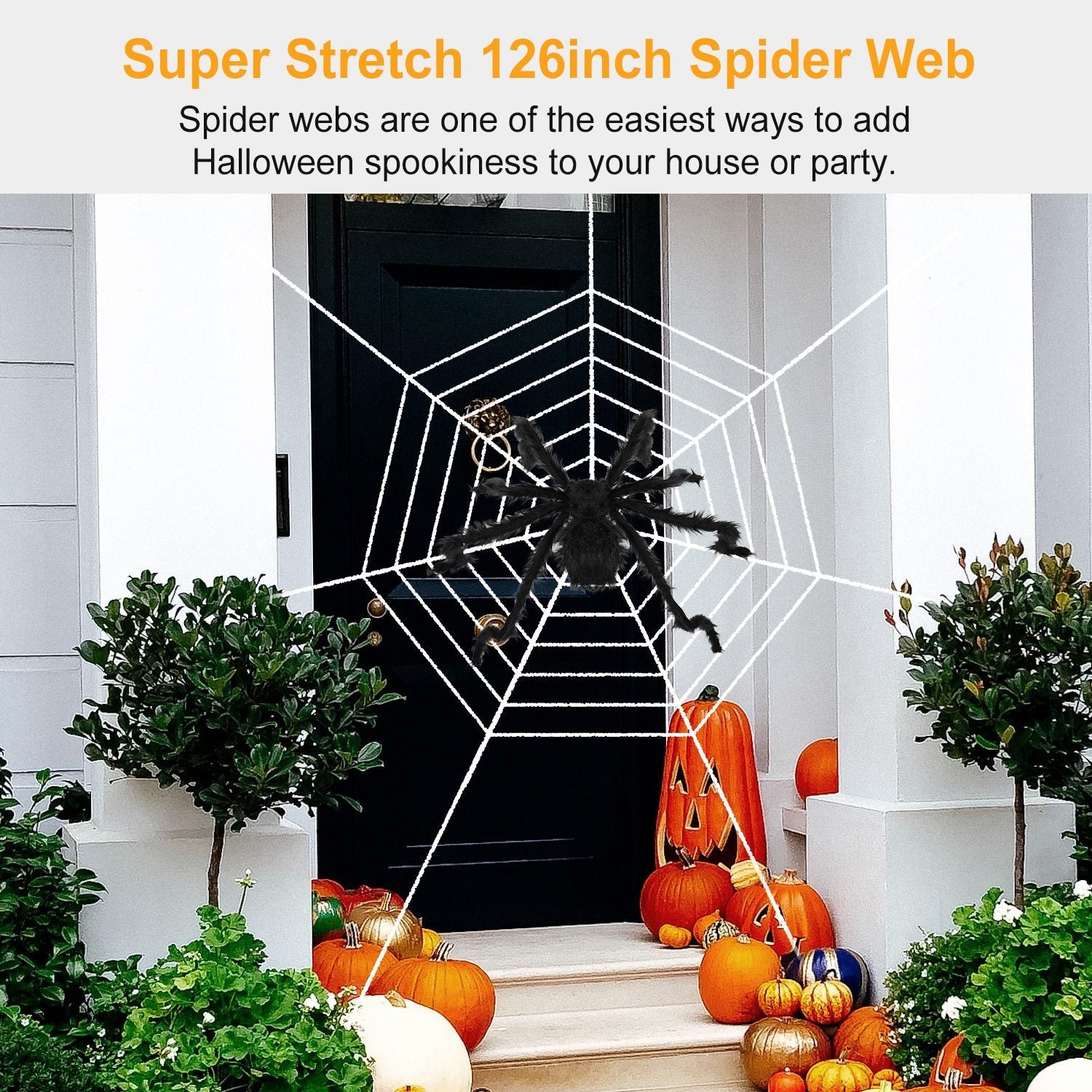 1Pc Halloween Decorations Spider Outdoor 49in with 126in Stretch Spider Web