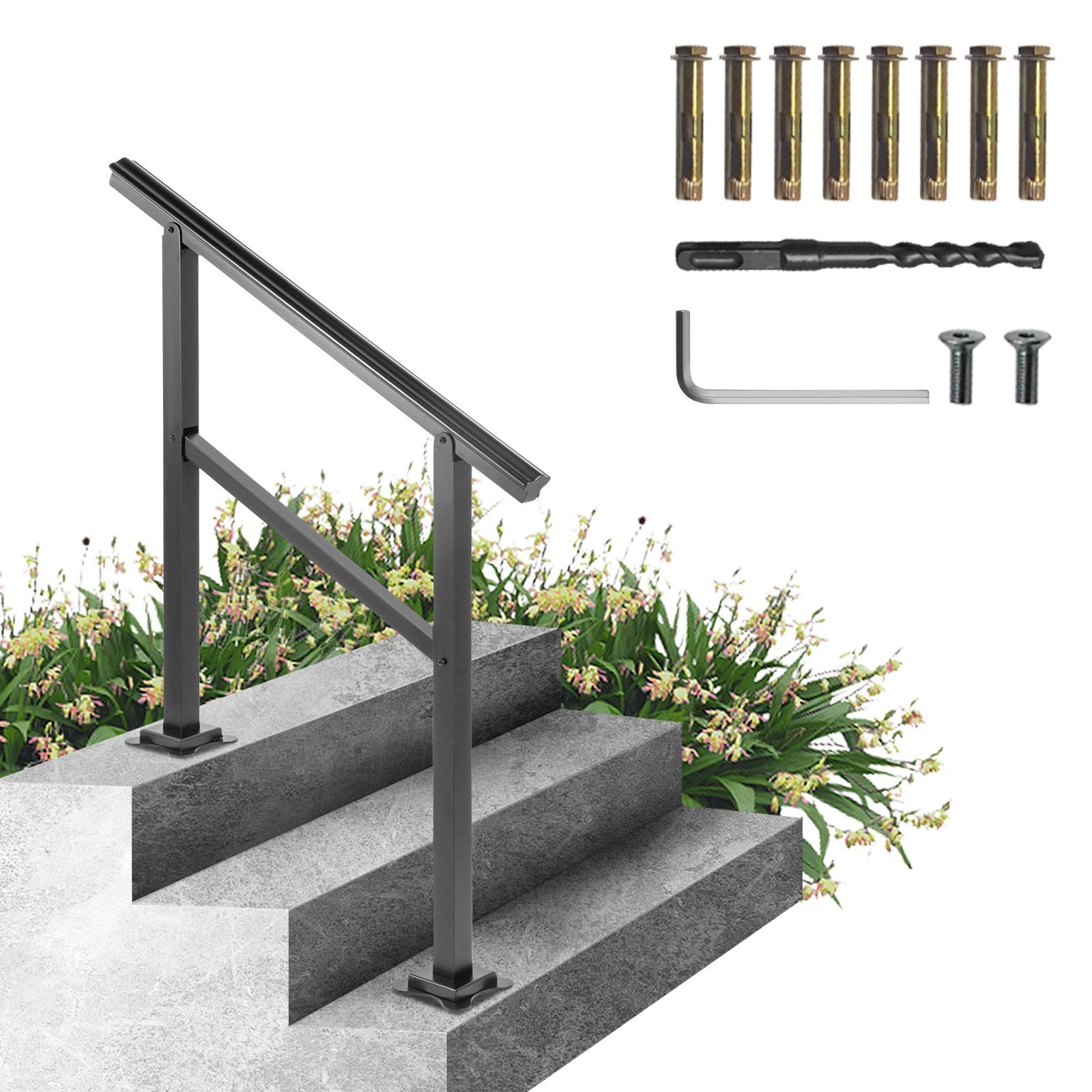 VEVOR Outdoor Adjustable Stair Handrail – Fits 2–3 Steps, 165 lb