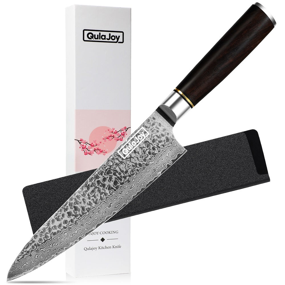 Qulajoy 7 Inch Santoku Knife - Ultra Sharp 67-Layer Damascus VG-10 Core with G10 Handle & Sheath