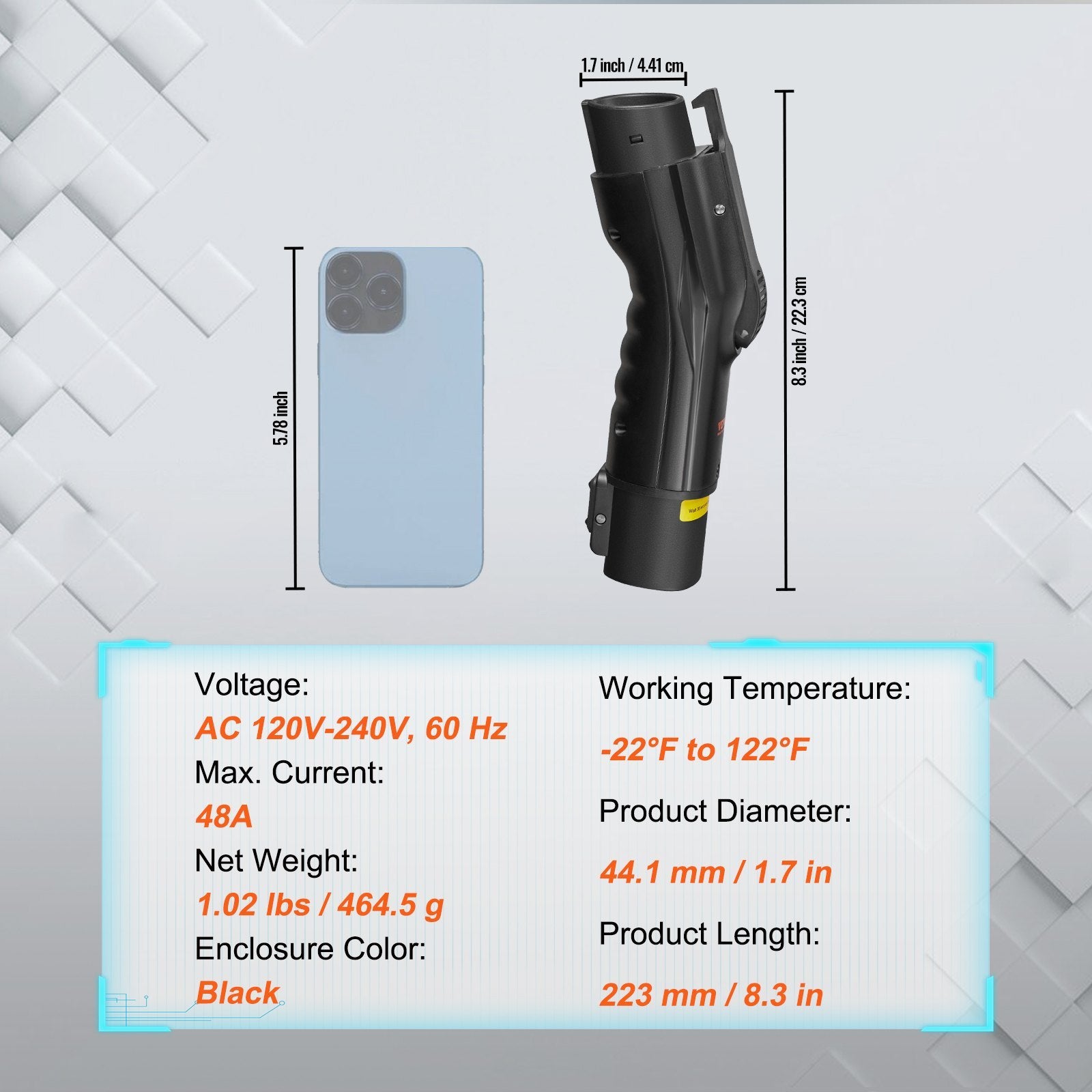 Tesla to J1772 Charging Adapter 48A 240V – for Tesla Wall Connector, Destination & Mobile, Anti-Drop Lock, IP65 Case
