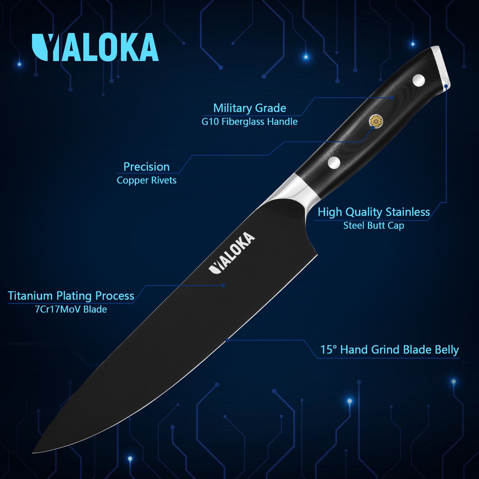 8 Inch Chef Knife Japanese Chef's Knife 7Cr17MoV High Carbon Steel Full Tang G10 Handle Black Titanium Coated Blade