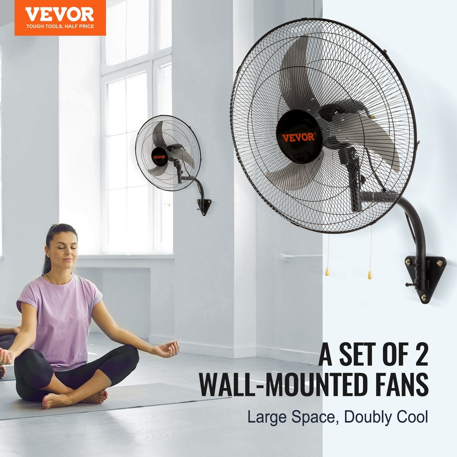 VEVOR Wall Mount Fan — 2-Pack 18" Oscillating High-Velocity (4000 CFM)