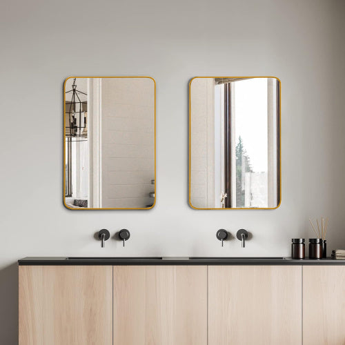24x32 Inch Gold Metal Framed Rectangular Bathroom Mirror for Wall