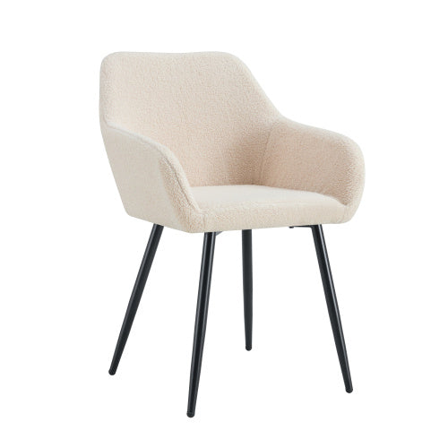 Leisure Modern Living Dining Room Accent Arm Chairs Club Guest With Strong Black Metal Legs, Set Of 2, TEDDY Fabric Beige