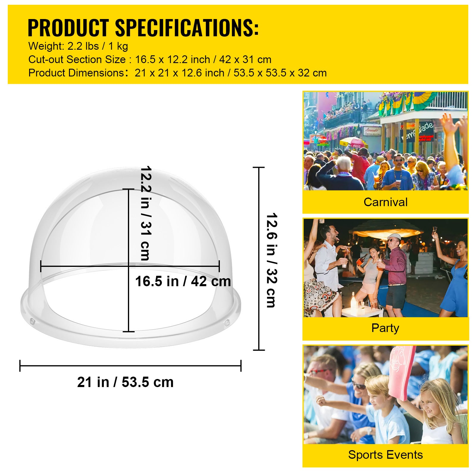 VEVOR 20.5" Bubble Shield Clear Plastic Cotton Candy Machine Cover