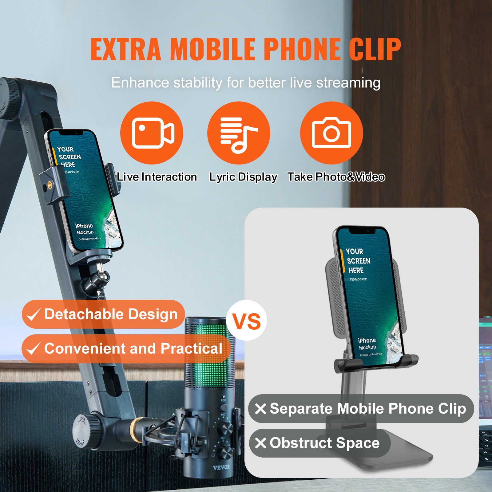 VEVOR Adjustable Microphone Boom Arm With Desk Mount — Compatible with Blue, HyperX, Shure & Audio‑Technica