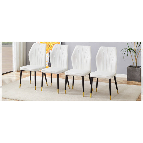 4 Modern Dining Chairs With Stylish PU Patterned Backrest And Black Metal Legs — Set of 4