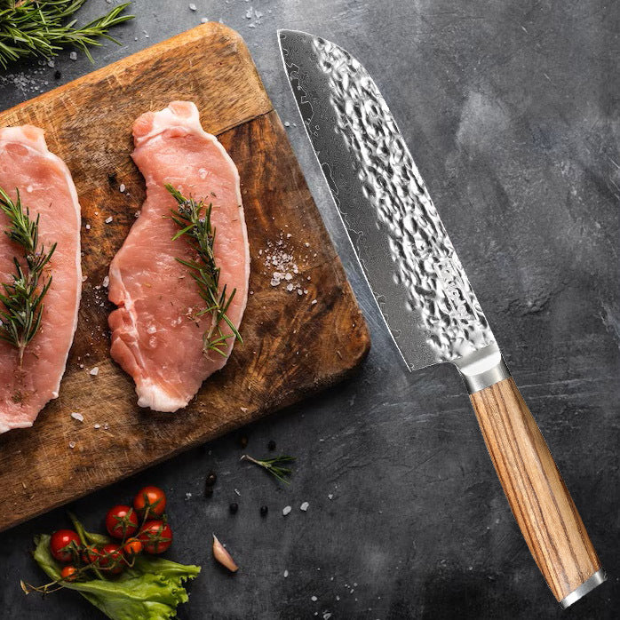 Qulajoy Nakiri Chef Knife 6.5 Inch - 67-Layer VG-10 Damascus, Zebrawood Handle