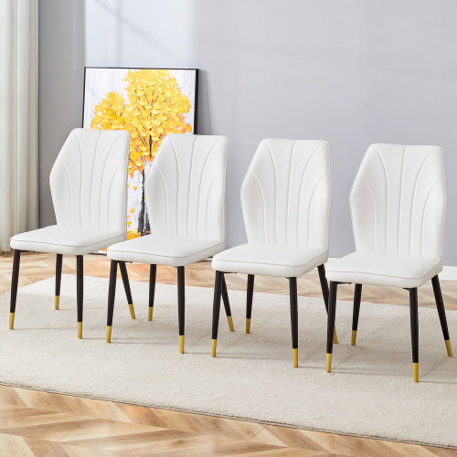 4 Modern Dining Chairs With Stylish PU Patterned Backrest And Black Metal Legs — Set of 4